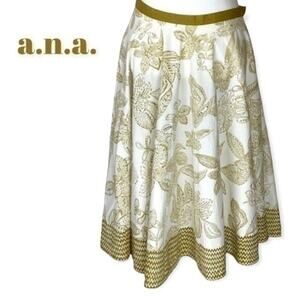 a.n.a. White Tan Pure Cotton w/Sequins Cottage Boho Circle Skirt Size 6